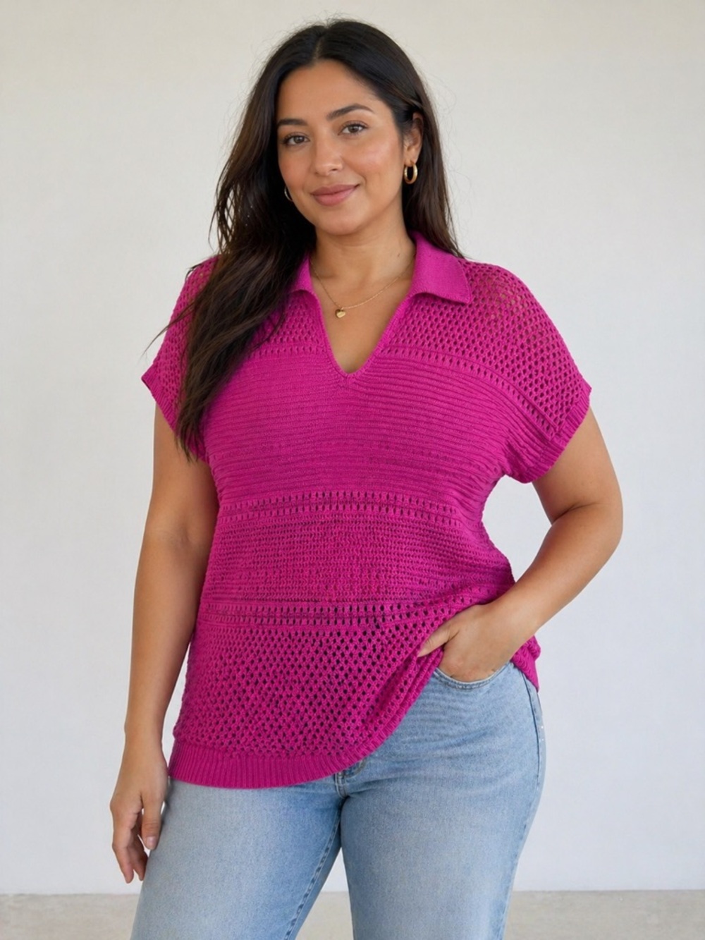✨Dokotoo Women’s Fuchsia V-Neck Knit Sweater Size XL